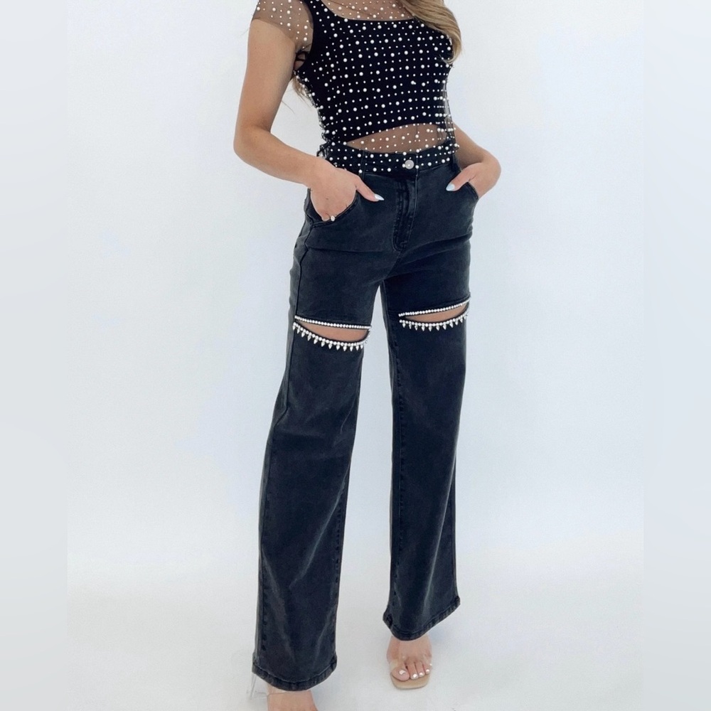 Lane 201 rhinestone slit jeans